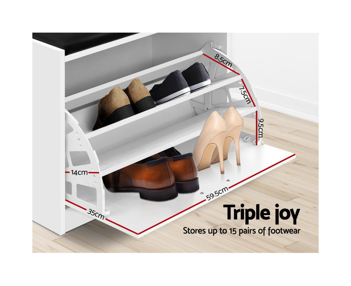 Modern White Shoe Cabinet Bench 15 Pair Shoe Organizer with Drawer