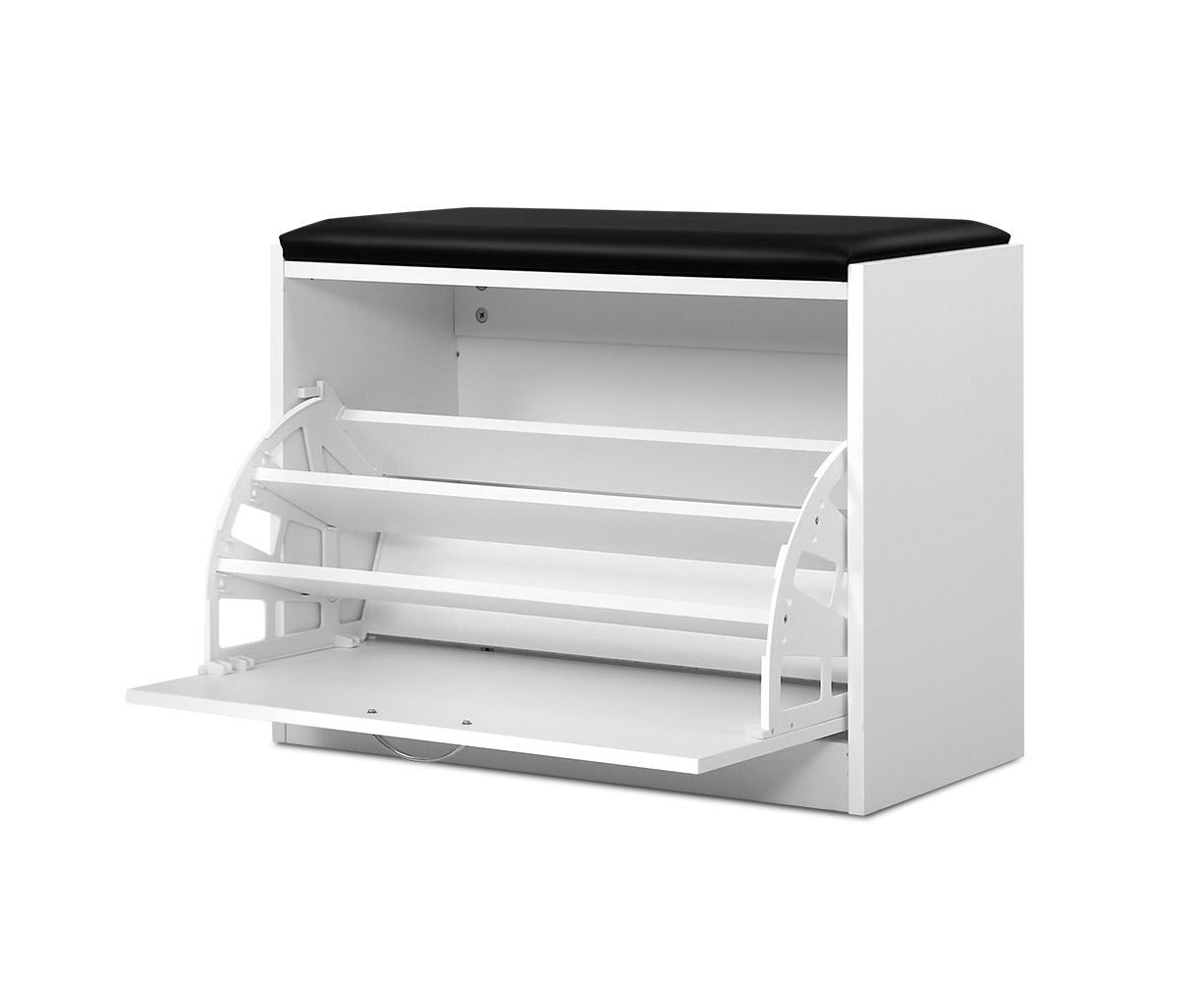 Modern White Shoe Cabinet Bench 15 Pair Shoe Organizer with Drawer