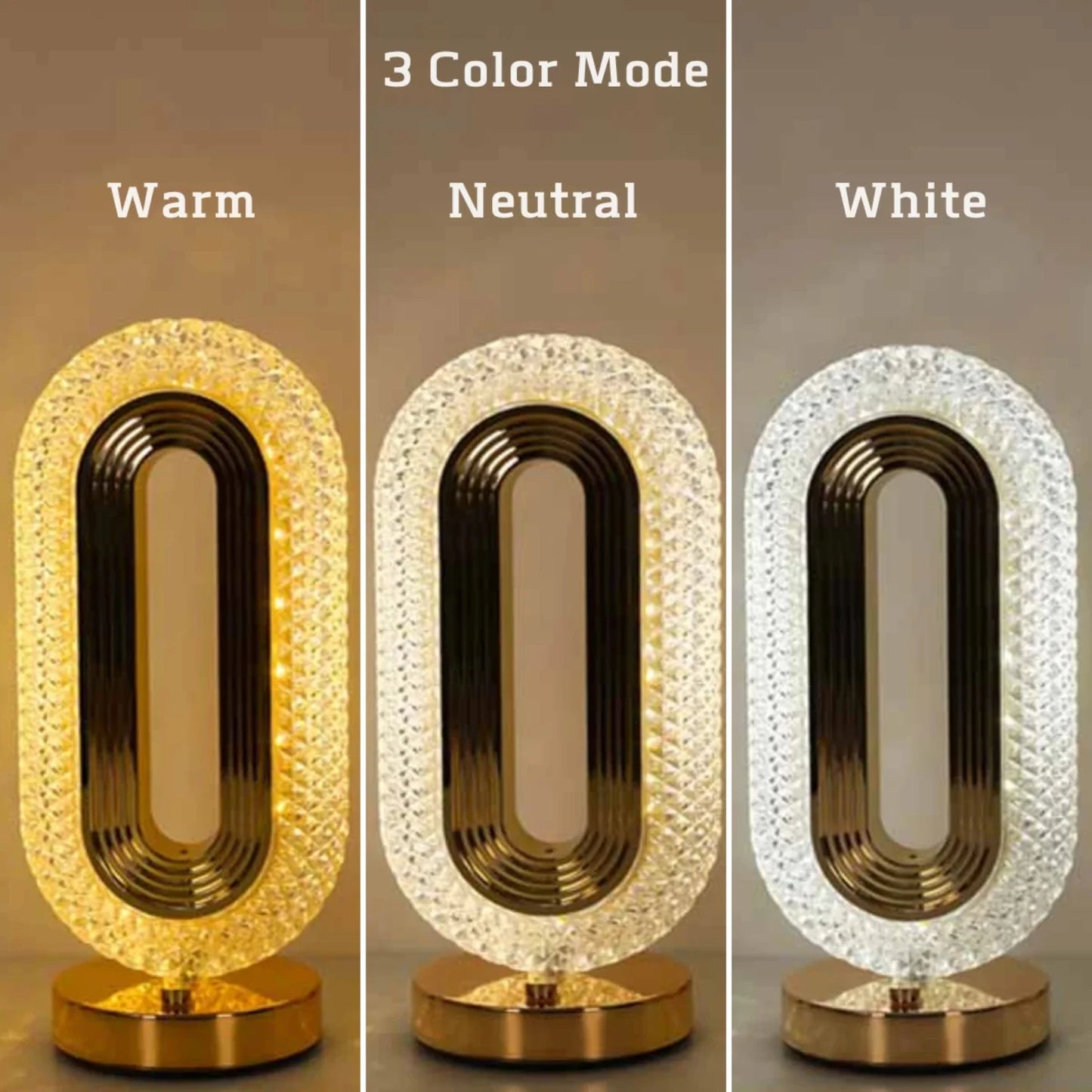 Modern and Luxurious Oval Crystal Table Lamp - Stylish Rechargeable Night Light for Bedroom and Living Room