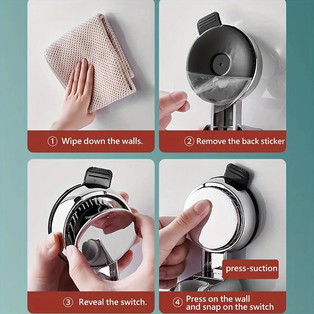 Universal Shower Head Holder – Adjustable ABS Wall Mount with Strong Adhesive & Suction Cup