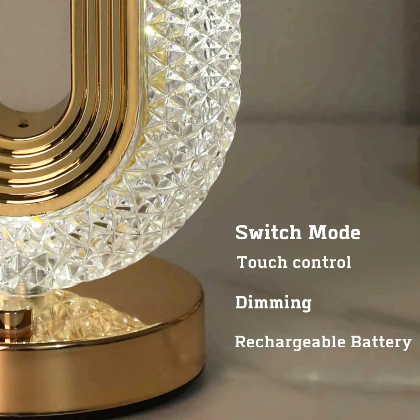 Modern and Luxurious Oval Crystal Table Lamp - Stylish Rechargeable Night Light for Bedroom and Living Room