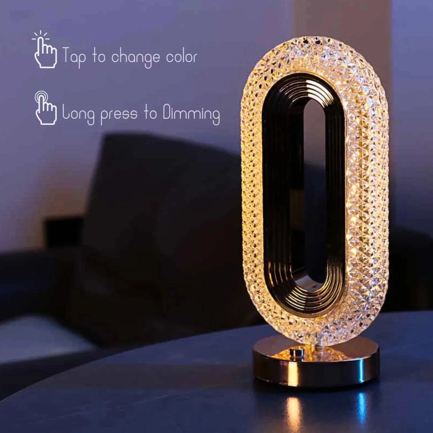 Modern and Luxurious Oval Crystal Table Lamp - Stylish Rechargeable Night Light for Bedroom and Living Room