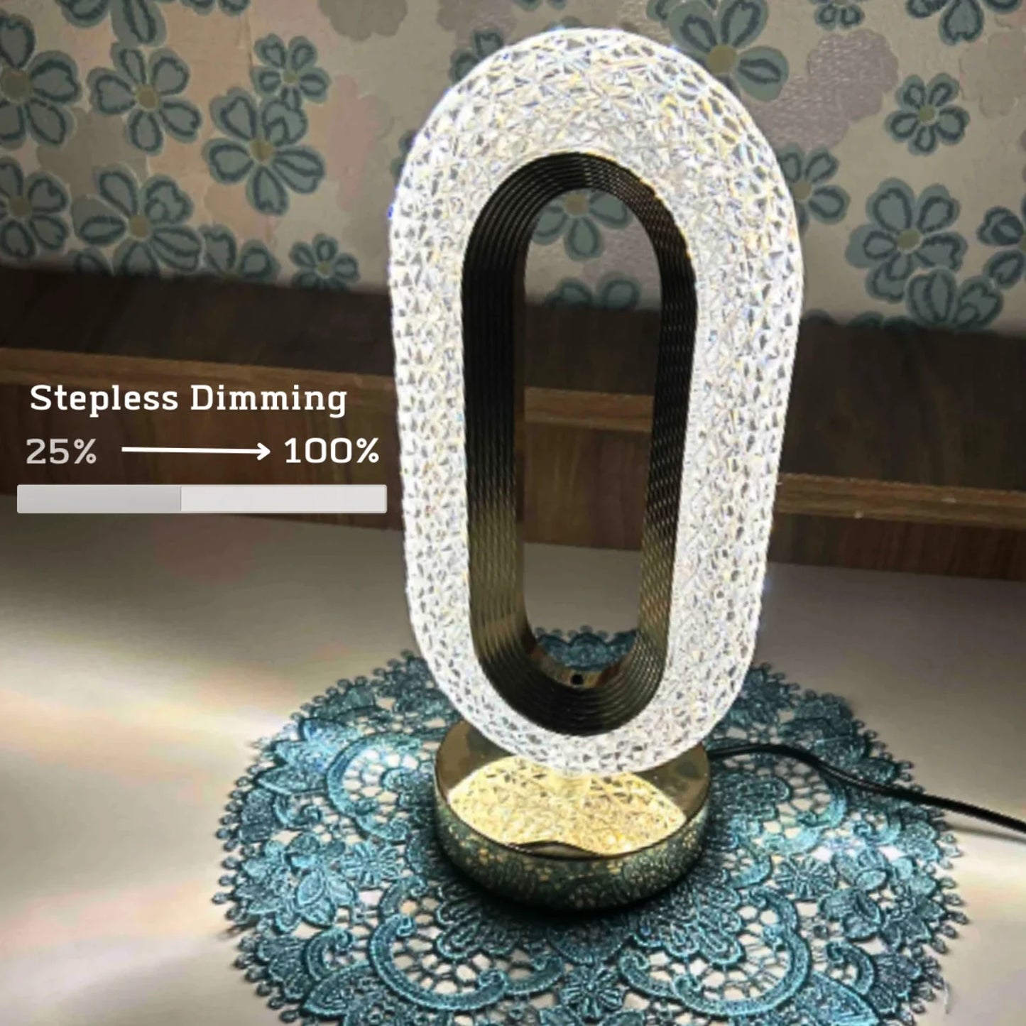 Modern and Luxurious Oval Crystal Table Lamp - Stylish Rechargeable Night Light for Bedroom and Living Room