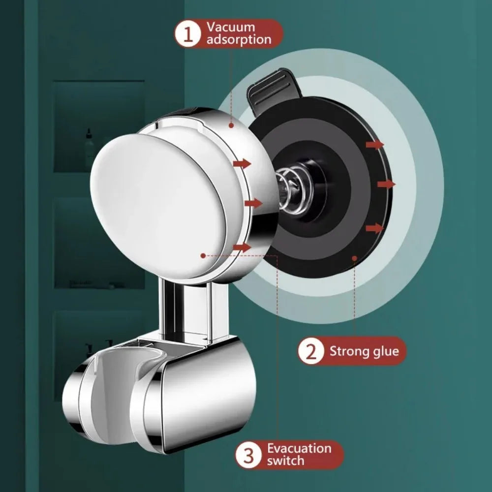 Universal Shower Head Holder – Adjustable ABS Wall Mount with Strong Adhesive & Suction Cup