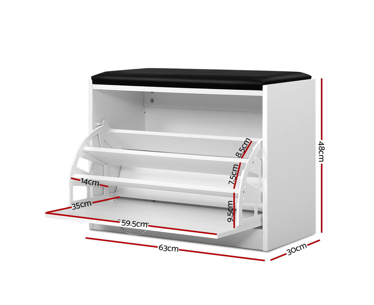 Modern White Shoe Cabinet Bench 15 Pair Shoe Organizer with Drawer