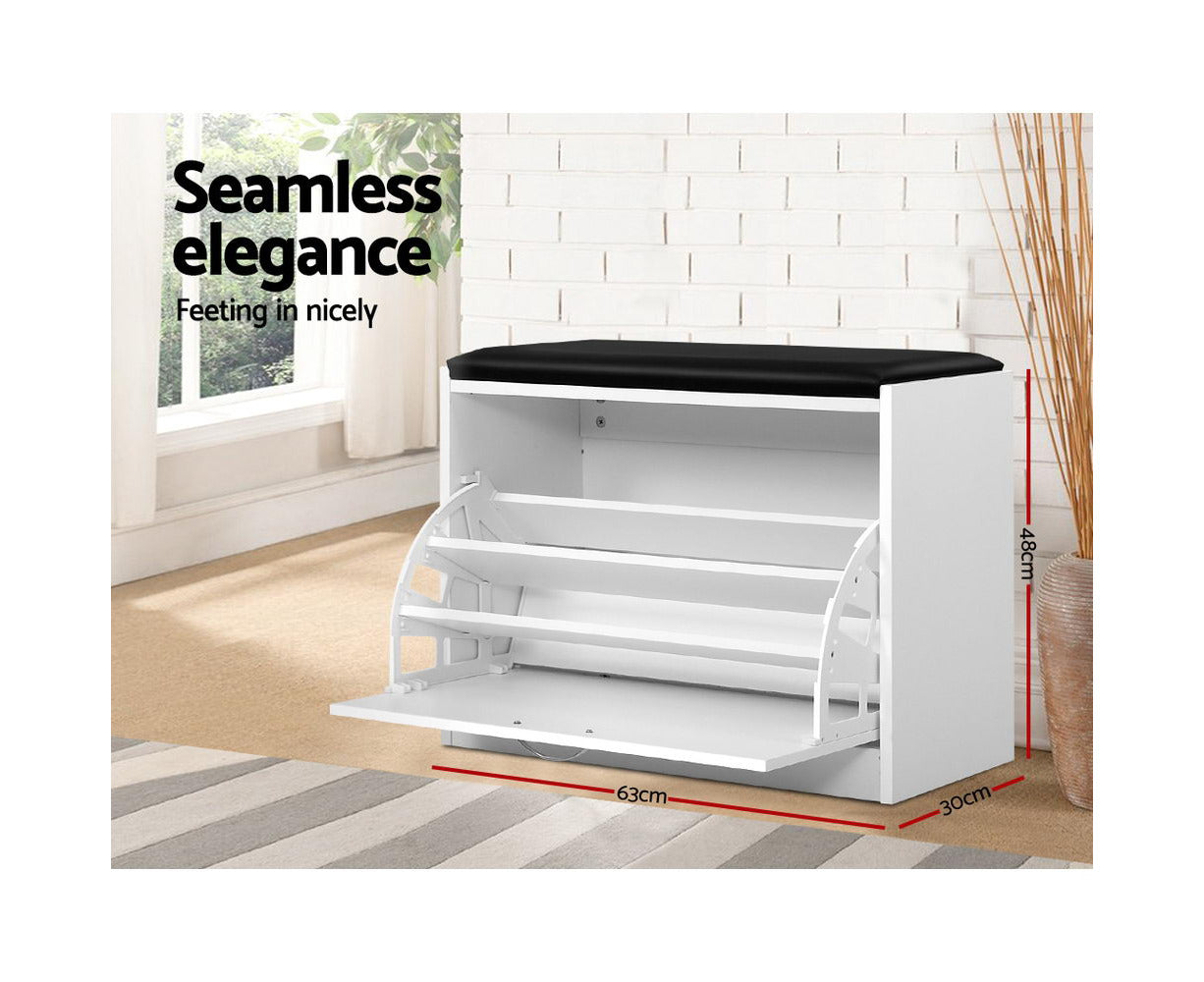 Modern White Shoe Cabinet Bench 15 Pair Shoe Organizer with Drawer