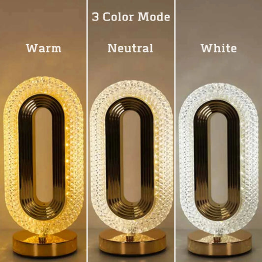 Modern and Luxurious Oval Crystal Table Lamp - Stylish Rechargeable Night Light for Bedroom and Living Room