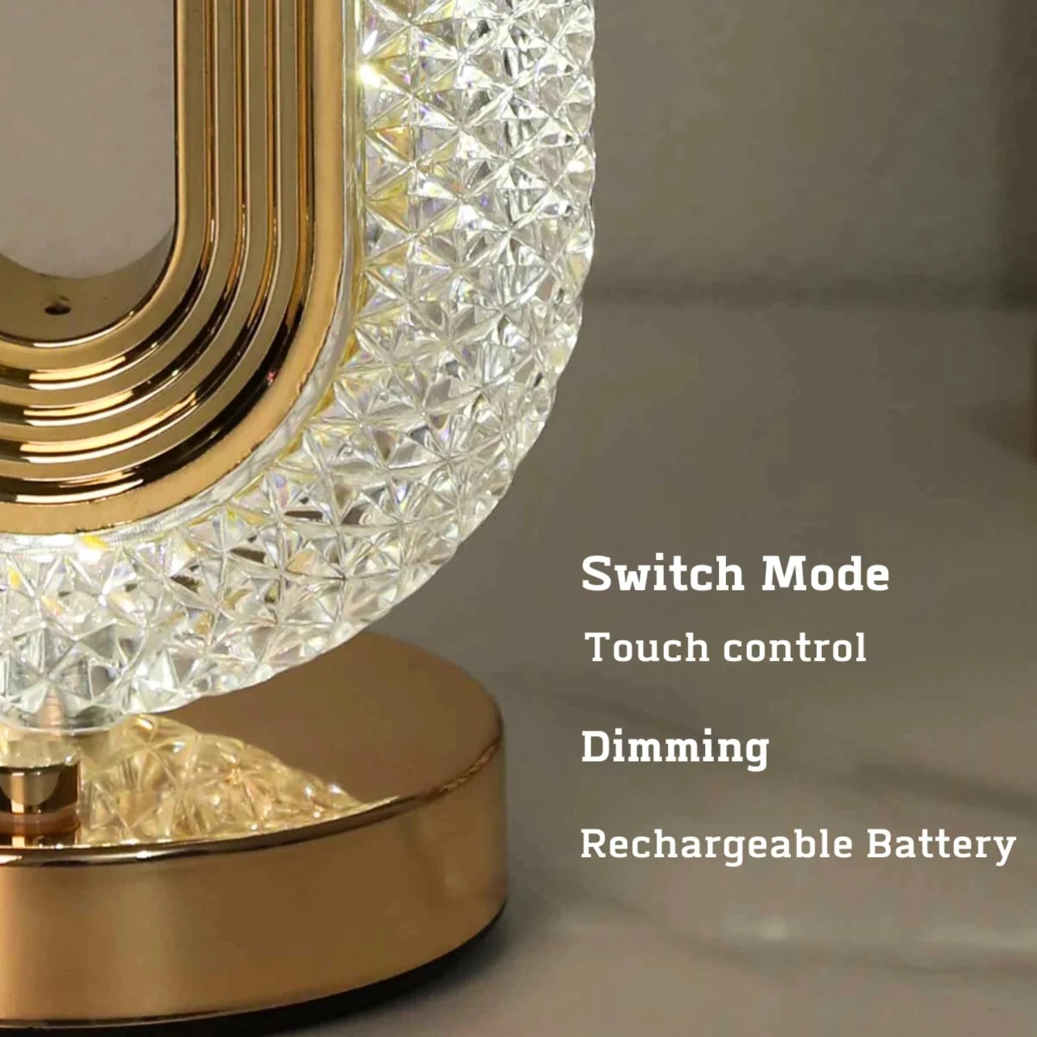 Modern and Luxurious Oval Crystal Table Lamp - Stylish Rechargeable Night Light for Bedroom and Living Room