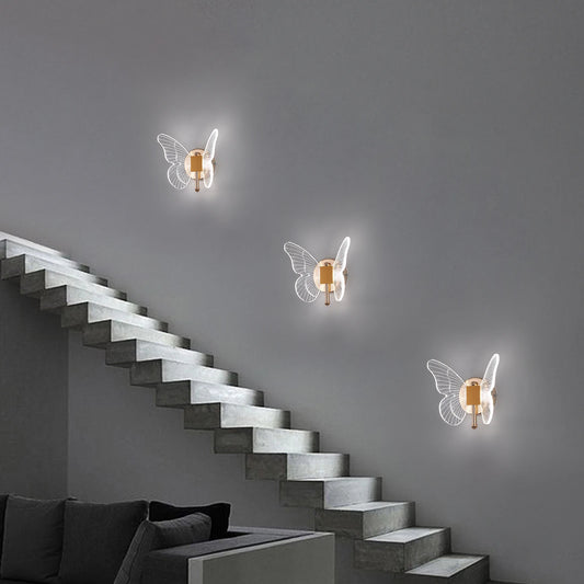 Modern 6W LED Butterfly Wall Sconce – 3-Color Light for Bedroom, Corridor, or Porch