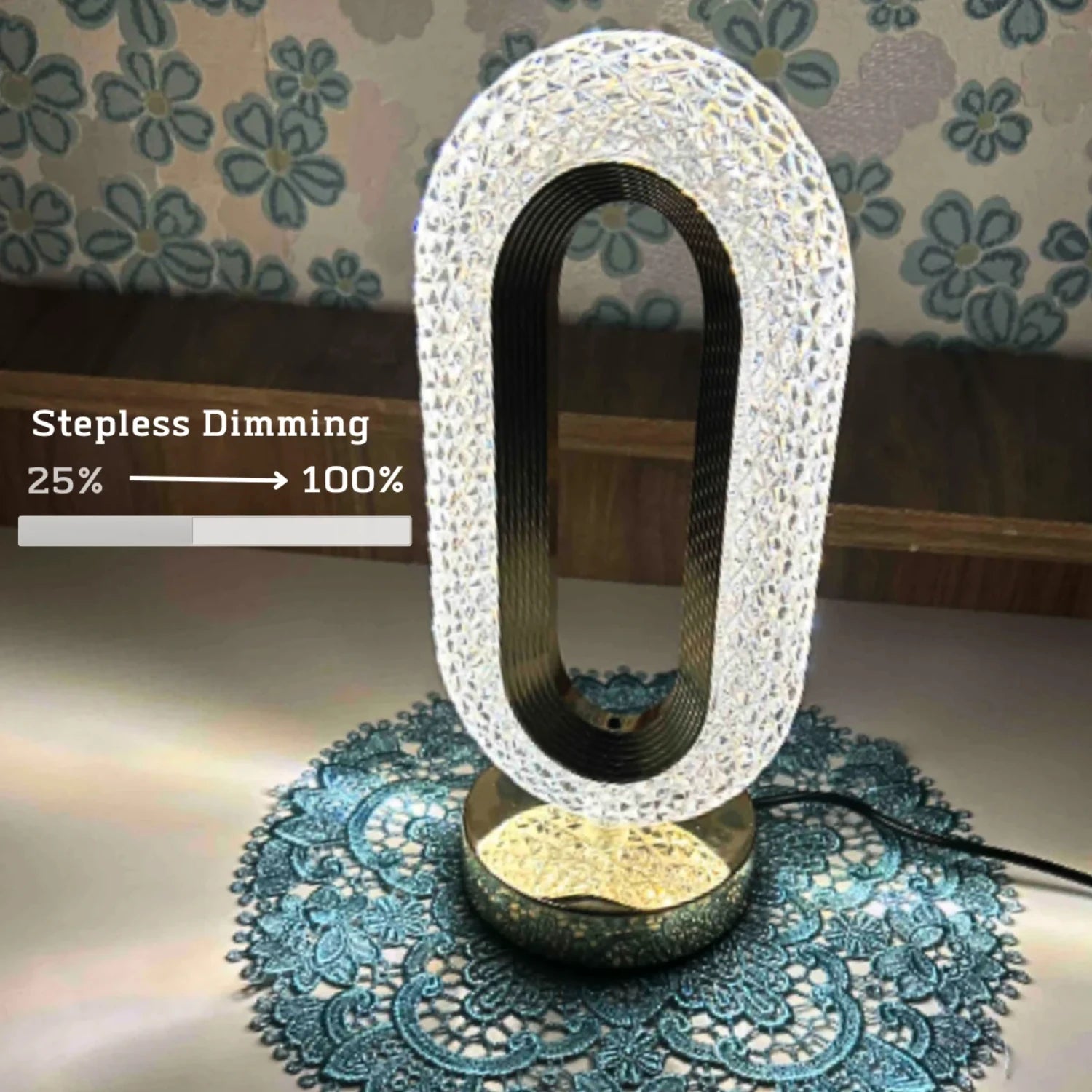 Modern and Luxurious Oval Crystal Table Lamp - Stylish Rechargeable Night Light for Bedroom and Living Room