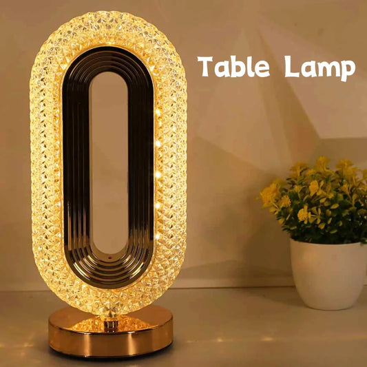 Modern and Luxurious Oval Crystal Table Lamp - Stylish Rechargeable Night Light for Bedroom and Living Room